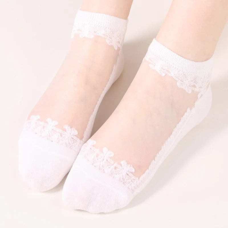 

Women's Ankle Socks Transparent Invisible Socks Summer No Show Lace Socks Non-slip Mesh Sheer Half Thin Socks