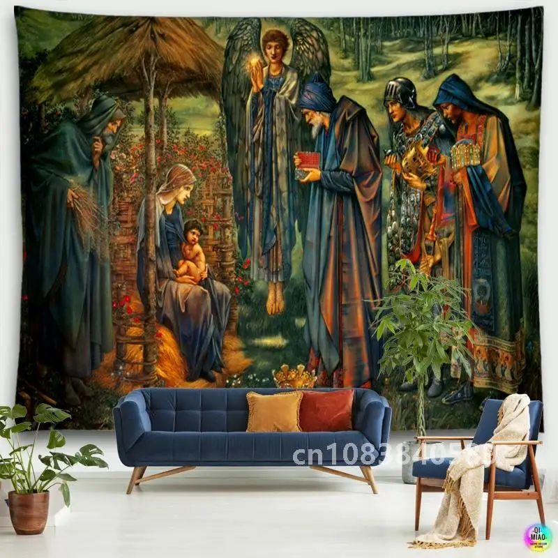 Рождественская сцена гобелен Иисус рождения ясли сарай настенный ангел Пасха