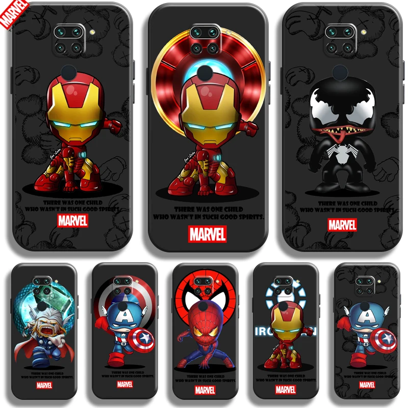 

Marvel Cartoon Iron Man Spiderman For Xiaomi Redmi Note 9 9 Pro 9T 5G Phone Case Back Funda Carcasa Black Liquid Silicon