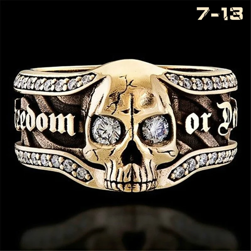 

Fashion Vintage Men Ring Gothic Hip Hop Punk Freedom or Death Skull Ring Party Jewelry Gift