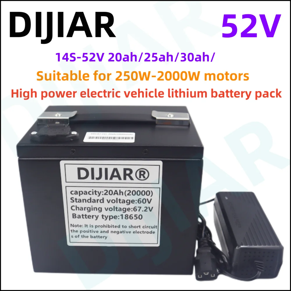 

52V 20Ah25Ah30Ah 18650 Lithium Battery Pack 250-2000W Electric Bicycle High Capacity Scooter Motorcycle Battery+58.8V 2A Charger