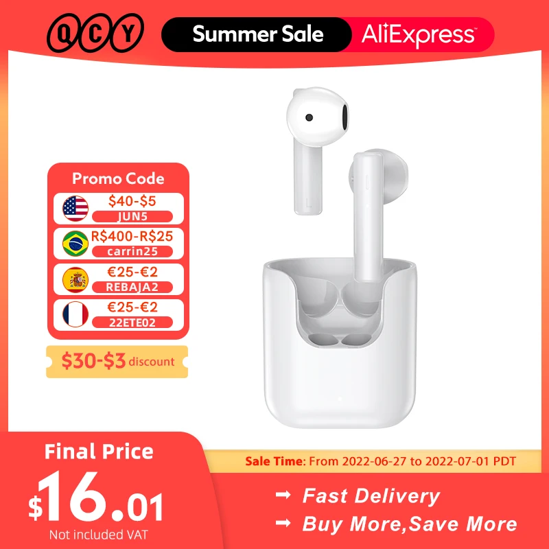 

QCY T12 Headphone Bluetooth 5.1 TWS faster stable connection low latency Ultra battery life Noise reduction AAC