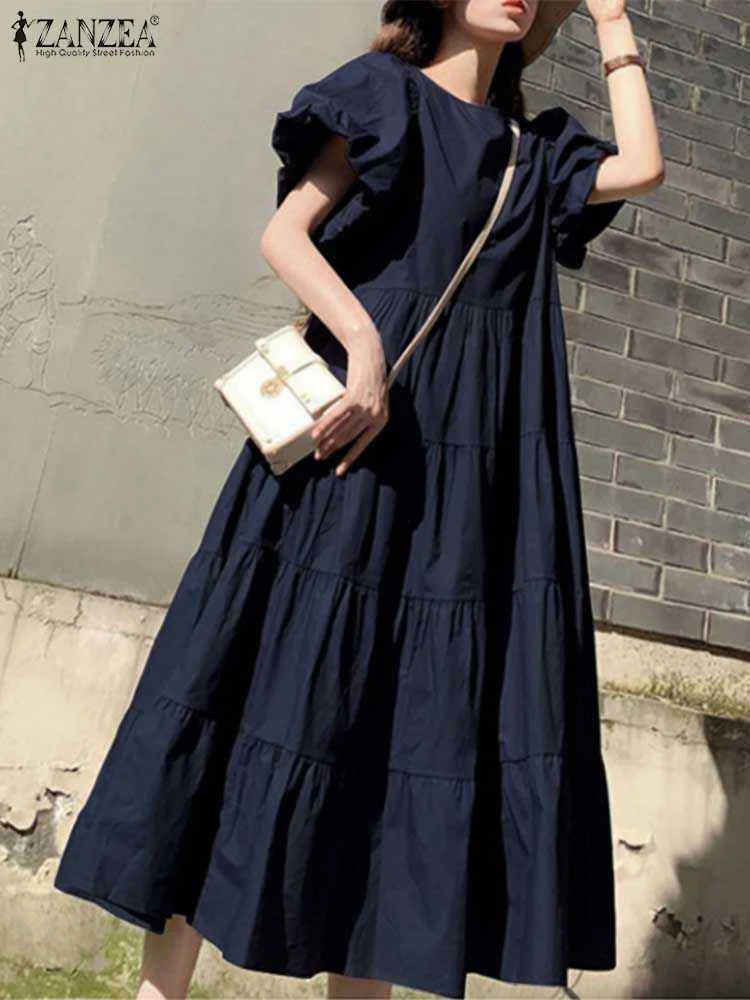Платье ZANZEA женское однотонное длинное Элегантное повседневное Макси-платье с