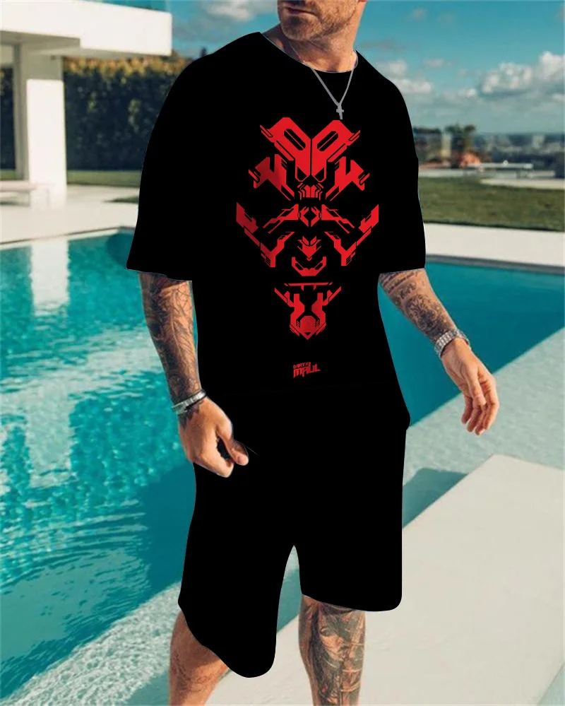 

Summer Men Sets Tracksuit 3D Printing Gradient Oversized Man Casual Sportswear Short Sleeve T Shirt Shorts Outfits Male Set