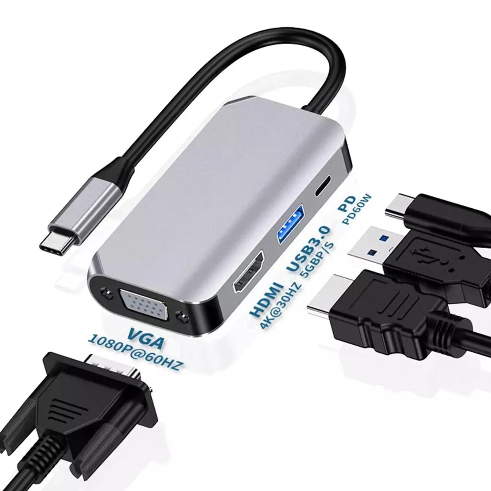 

USB C to HDMI-compatible VGA Hub Adapter USB3.0 Extendsion Dock with for MacBook Pro Accessories Type C Splitter