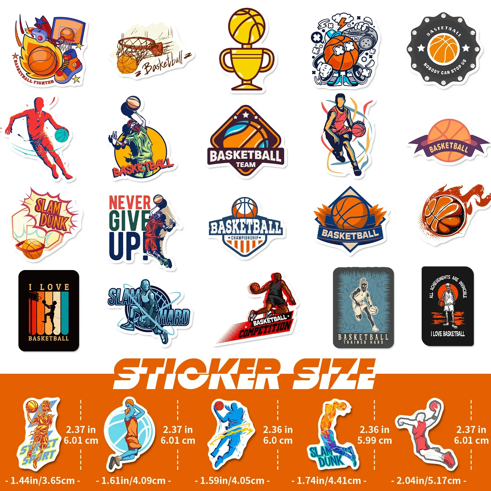 10/25/50pcs Graffiti Basketball Stickers for DIY Decor Laptop Travel Luggage Skateboard Helmet Phone Guitar Water Bottle