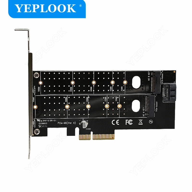 

PCIe 4x to M.2 (M Key+B Key) NVMe SSD NGFF Riser Card SATA Port Expansion Converter Adapter For Gaming Mining BTC Chia TXB044