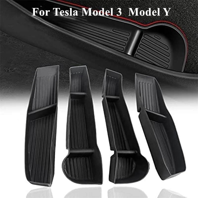 

Car Door Storage Box for Tesla Model 3 Y Modely Side Door Armrest Umbrella Trash Can 4PCS TPE Black Foldable Washable Tidying