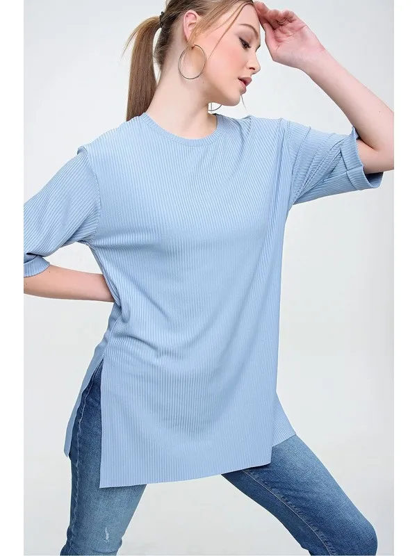 

Women Slit Ribbed Oversize Long T-Shirt T Shirt Y2K Top Nostalgic Summer Women T-Shirt Anime Bluz