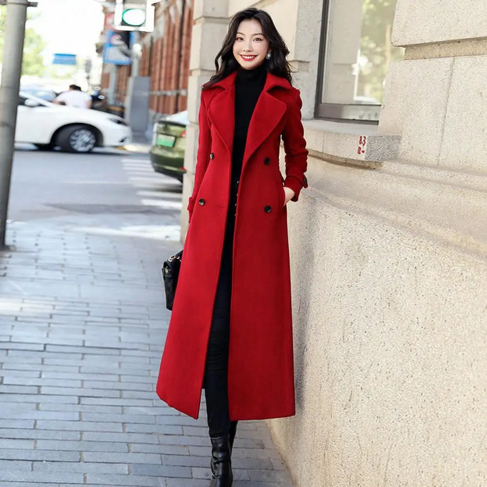 

High Quality Winter Cashmere Long Coat Vintage 2022 Autumn Warm Thicken Woolen Coat Black Jacket Women Party Outwears