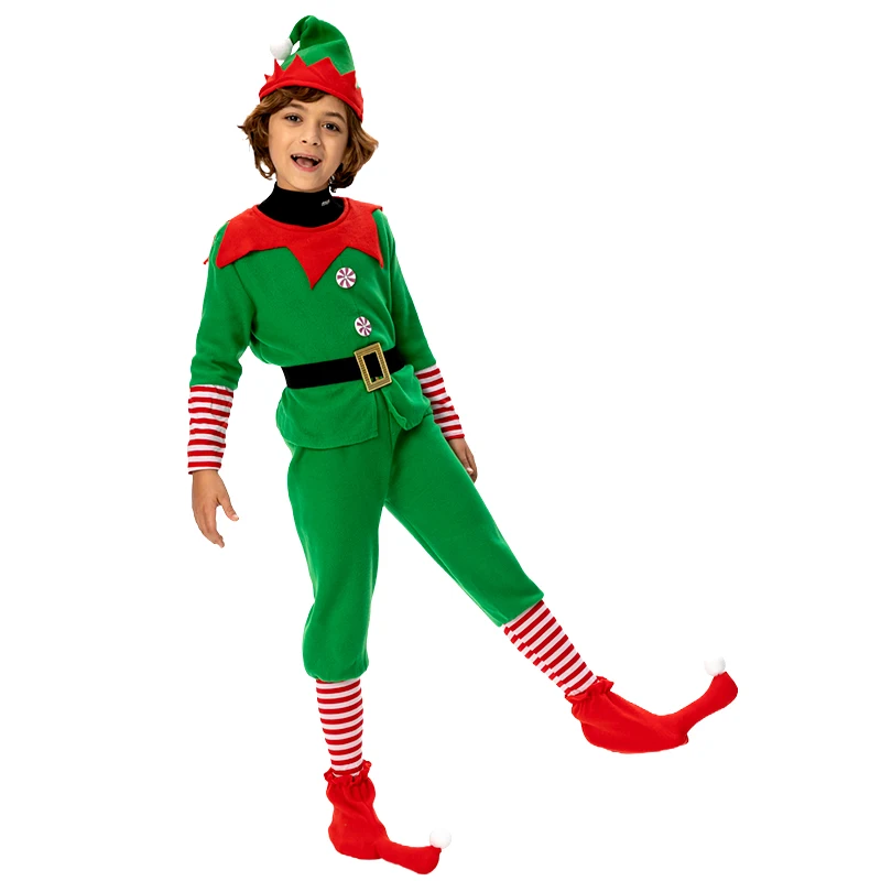 2024 Рождественские костюмы эльфа для детей и взрослых зеленого Санта-Клауса