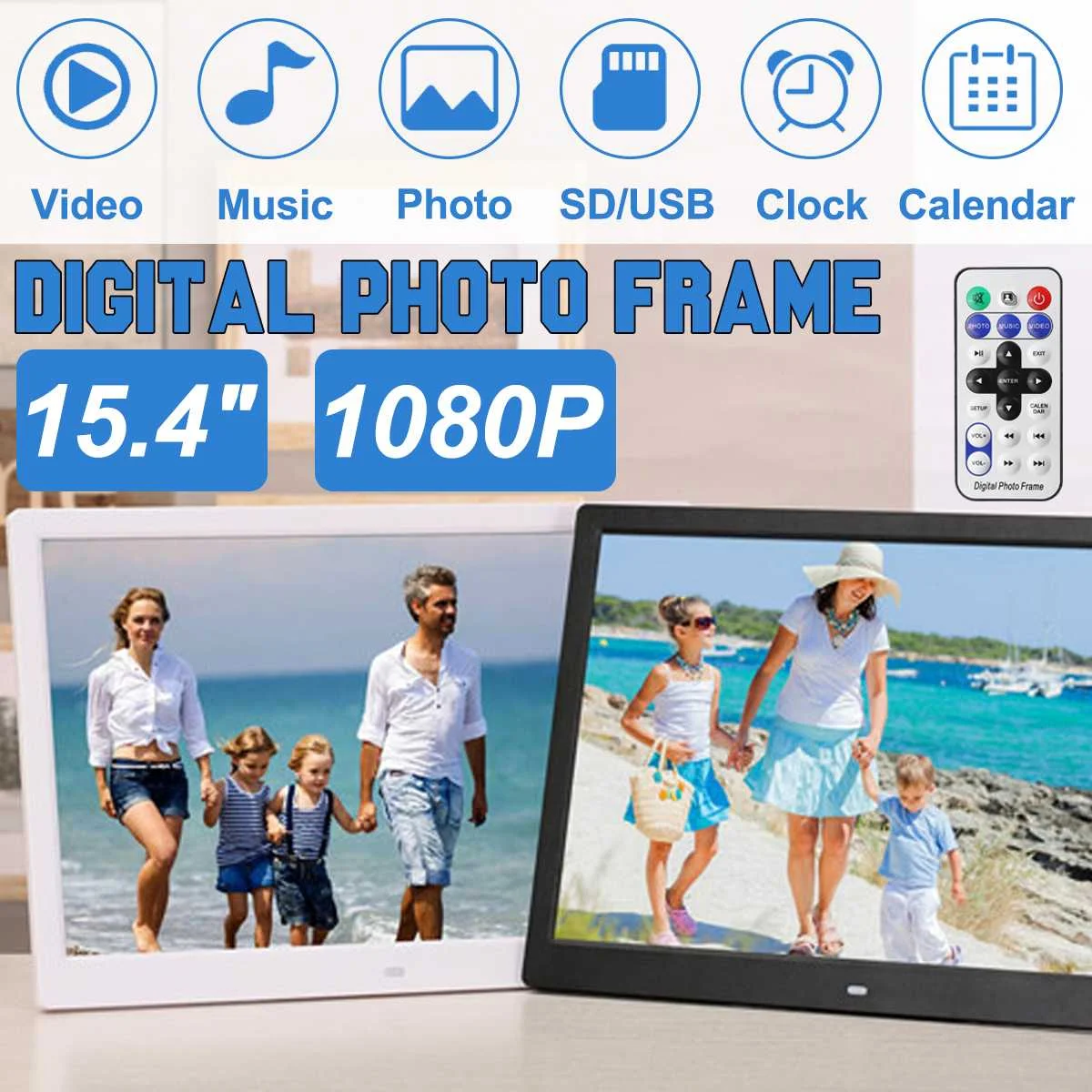 

15.4 Inch Screen Photo Frames HD 1280*800 Digital Photo Frame Electronic Album Picture Music Movie Remote Control Support