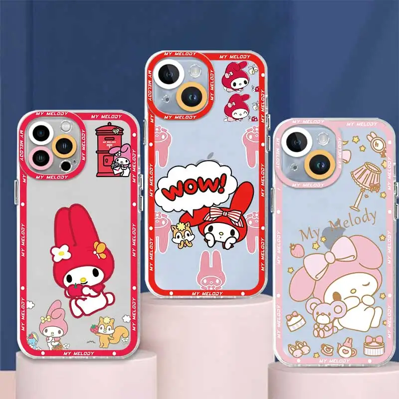 Прозрачный чехол My Melody с мультяшными ангельскими глазами для телефона iPhone 15 14 Pro