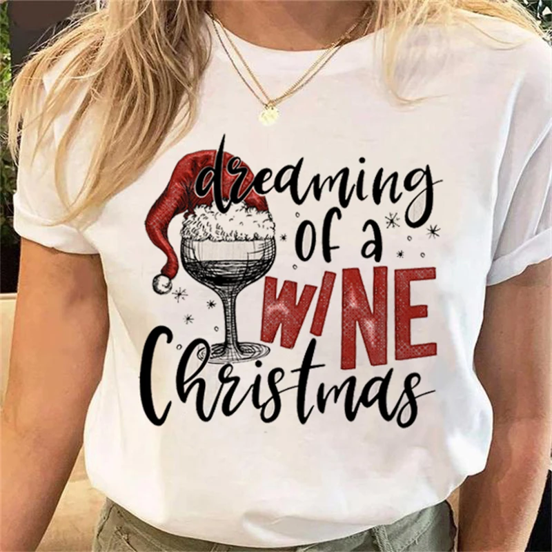 

Fashion Retro Christmas Letter Print Short Sleeve Casual White Print T-shirt Fashion Women's T-shirt Cartoon Graphic T shirt