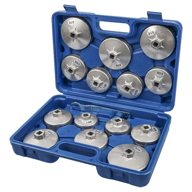 

Set Oil Filter Pliers Wrench 15 PCS Auto Oil Filter Socket Wrench Drive Removal Tool Set Aluminum Alloy Cup Type Oil Filter