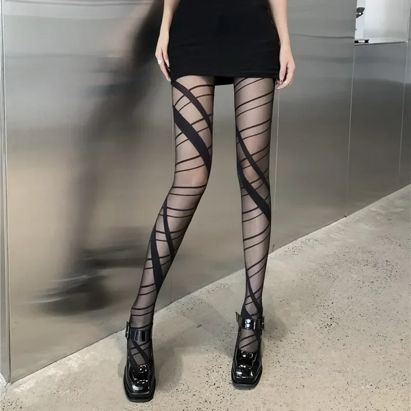 2024 нестандартные бретельки делают вас стройнее черные чулки с принтом Креста