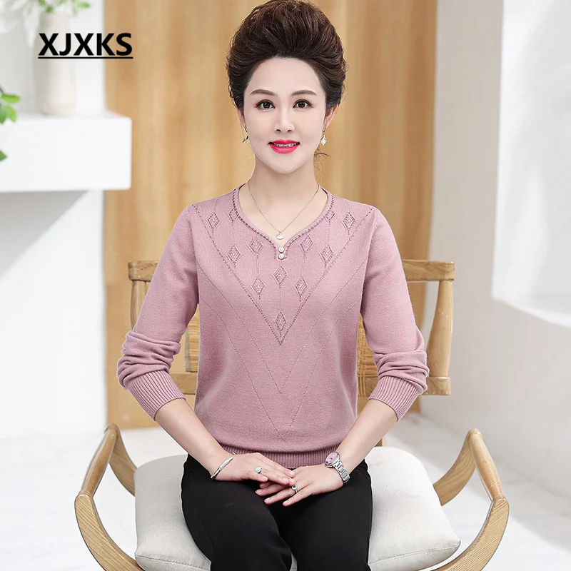 

Женский шерстяной вязаный Свитер XJXKS, свободный Свитер с бриллиантами, Осень-зима 2022