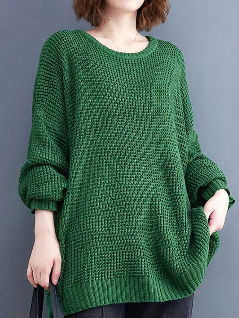 

Vintage Lazy Wind Thick Thread Sweater Women's Autumn Loose Outerwear Foreign Style Knit Sweater Round Neck Pullover Top