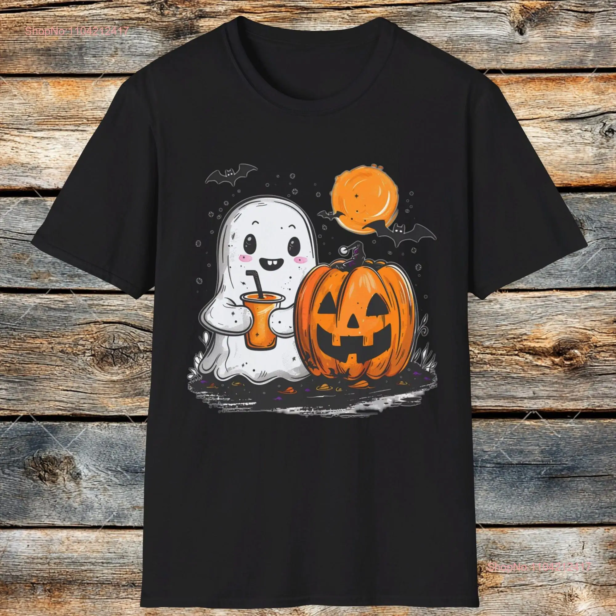 Очаровательная футболка на Хэллоуин с призраком и тыквой в стиле чиби милая