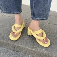 high heel genuine leather slippers women 2022 spring summer new thick sole open toe flipflops fashion outdoor leisure sandals