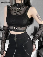 goth dark skull fishnet mall gothic women tank tops grunge aesthetic punk black crop top with glove e girl emo alternative vests