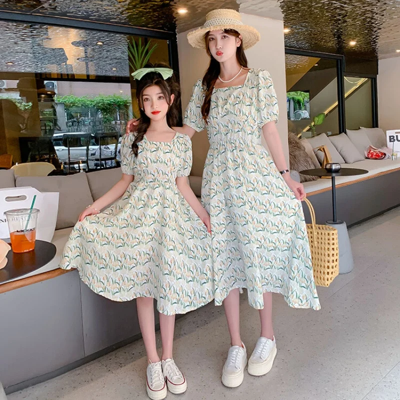 

Summer Mother Daughter Matching Dresses Family Look Mommy and Me Clothes Outfits Mom Mum Baby Women Girls Dress 2023 New Outfit