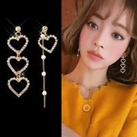 s925 silver heart earrings women long tassel crochet earring korean luxury lady boho diamond pearl jewelry birthday gift dangler