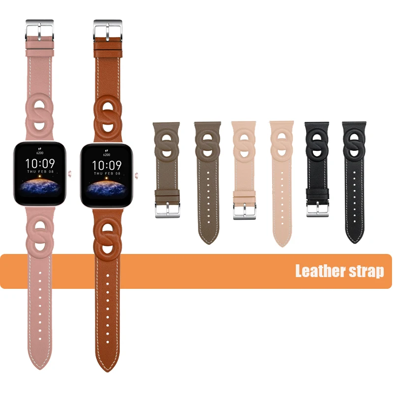 

20/22mm Band Double Circle Genuine Leather Strap for Huami Amazfit Bip 3 Pro Lite S U Pop / GTS2 GTS3 GTS4 mini GTS 2e