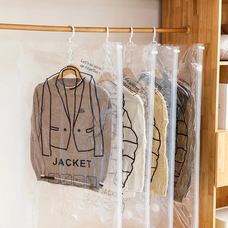 

Garment Bag Transparent Coat Dust Cover Bag Clothing Rack Vacuum Compression Storage Bag Storage and Suit Cover Hanging Pocket