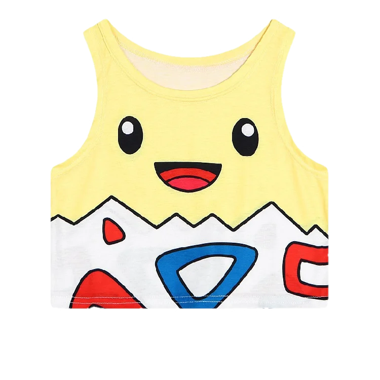 Кроп-топ в стиле Харадзюку С аниме покемонами Модный женский топ с карманами для
