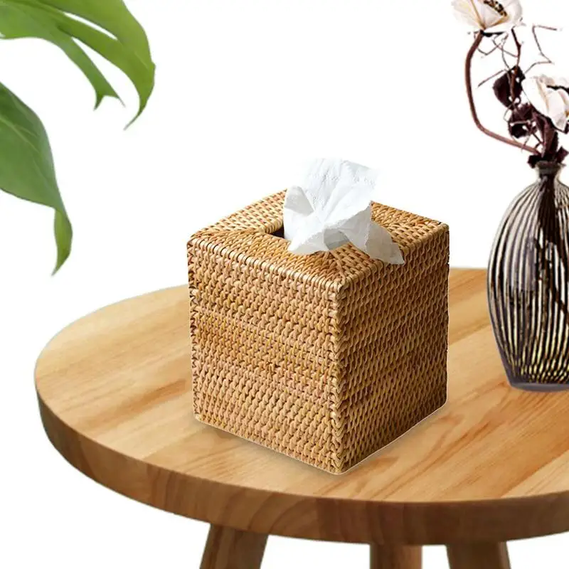 

Rattan Tissue Box Cover Hand Woven Napkin Organizer Boho Decorative Woven Facial Tissue Holder For Toilet Offices Dining Table
