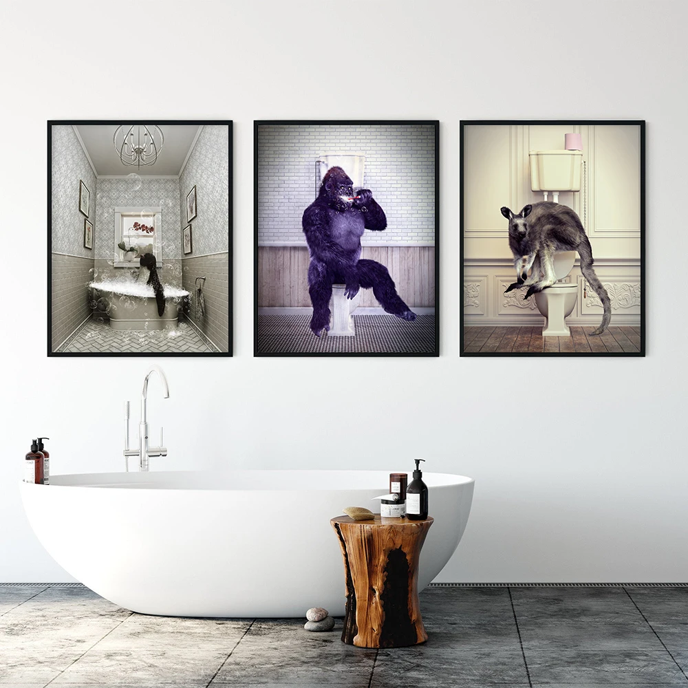 Настенный декор в стиле ретро для ванной комнаты с животными Забавный медведь