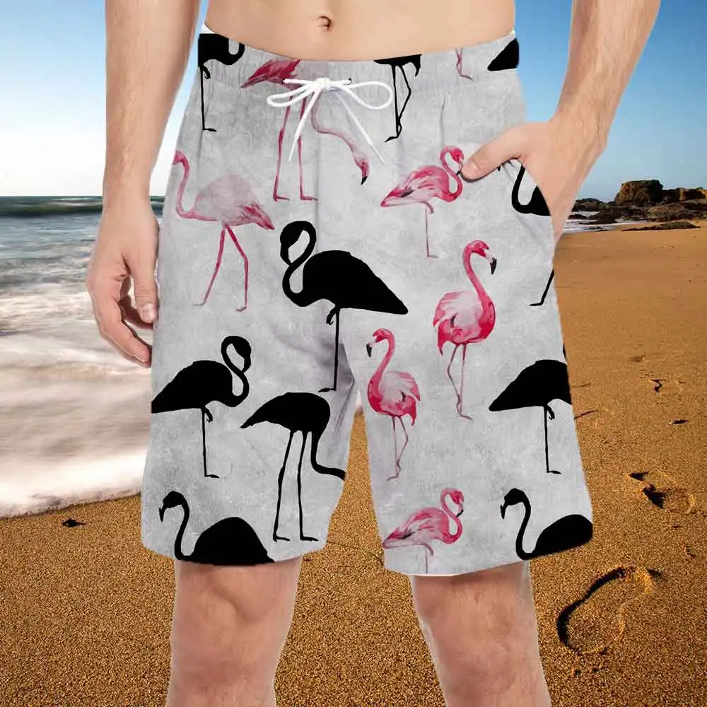 2022 New Summer Men's Beach Shorts Fashion Flamingo Graphics Printing Casual Board Shorts Male Harajuku Bermuda Mens Short Pants