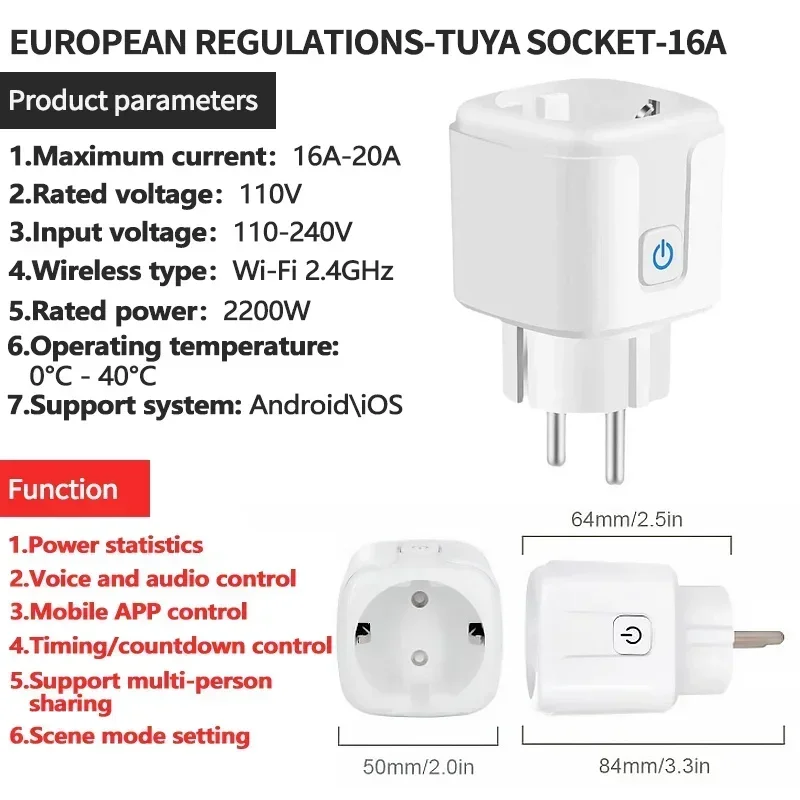 Умная вилка Zigbee EU 16A/20A с функцией синхронизации монитора мощности Управление через приложение Smart Life работает с Google Assistant Alexa Alice