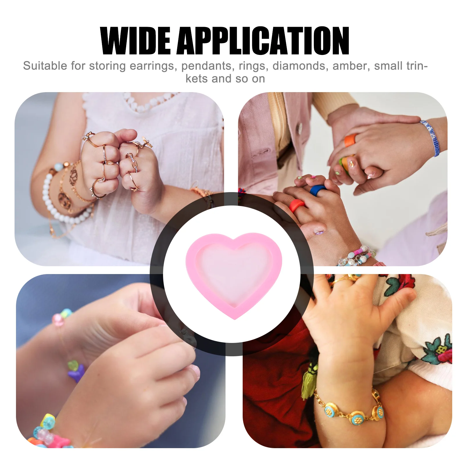 

Kids Rings Storage Box Visible Rhinestones Rings Holder Adorable Heart Shaped Girl Rings Organizer