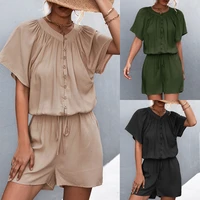 solid color pleated lace up button jumpsuit casual shorts womens sexy jumpsuit zara women 2022 elegant woman monkeys 2022