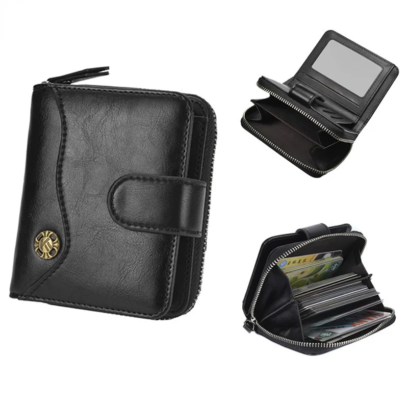 

New Vintage Leather Men Wallet Multi-function Short Men's Wallet Zipper Buckle Coin Purse Luxury Brand Multi-card Pocket Clutch