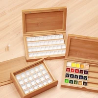 wooden watercolor sub packing storage box pull out flip palette portable solid sealed storage professional art painting supplies