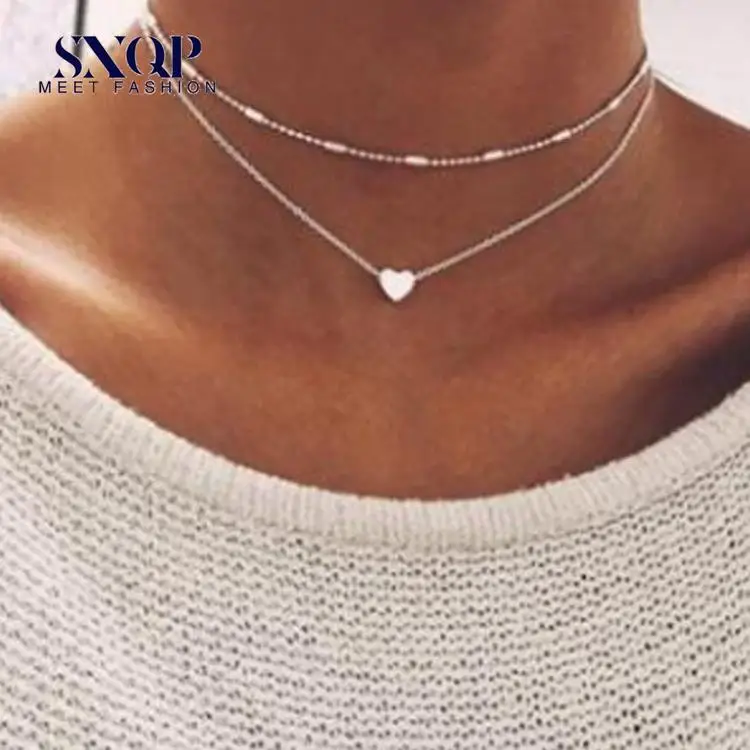 

Peach Heart Multi-Layer Clavicle NecklaceOrnament Simple Trendy Women's Street Shot Europe and America Copper Sweater Chain