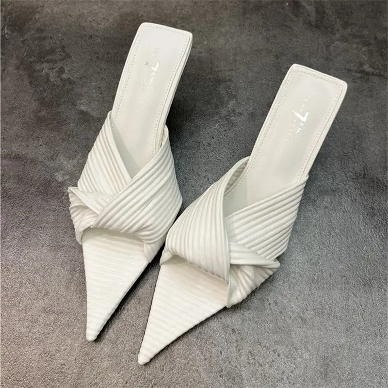 Women's Sandals and Slippers 2023 Spring and Summer Cross High Heels Design Sense Niche Solid Color Pointed Toe Outer Wear