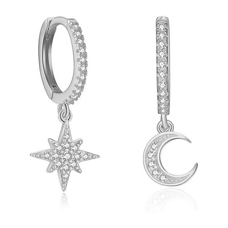 New Star Moon Piercing Ear Helix Orbital Lobe Earrings for Women Gold Color Zircon Hoop Hanging Earing for Girls Jewelry KBE152