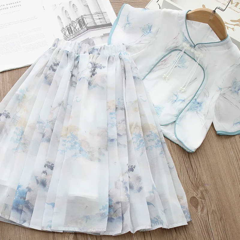 Традиционный костюм ханьфу в древнем китайском стиле для девочек комплект из 2