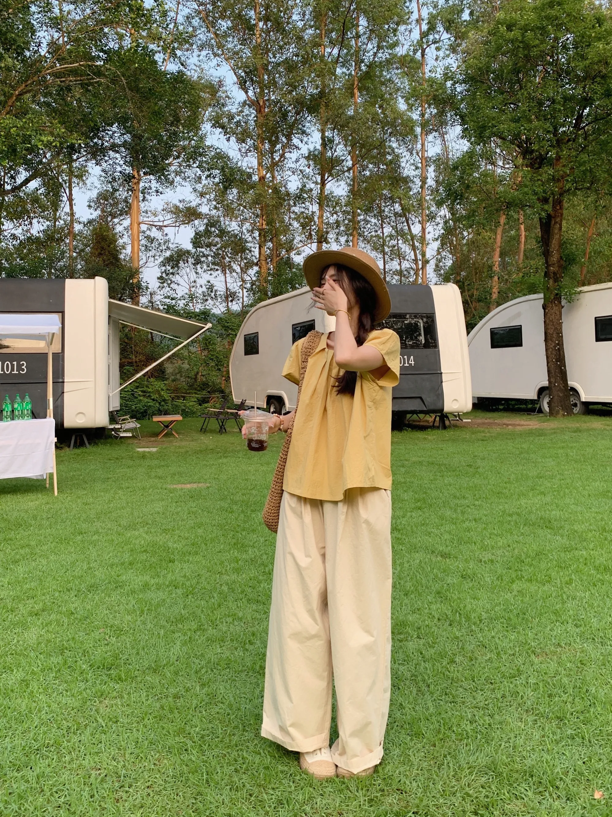 Plus Size WW Weiweijia Plus size round Neck Pleating Short sleeve Top + Elastic Waist Loose Wide Leg Pants Two-piece Set Slim...