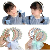 pearl headband children streamer hair hoop for baby princess hairband girls broken hair finishing ponytail hold hair accessories