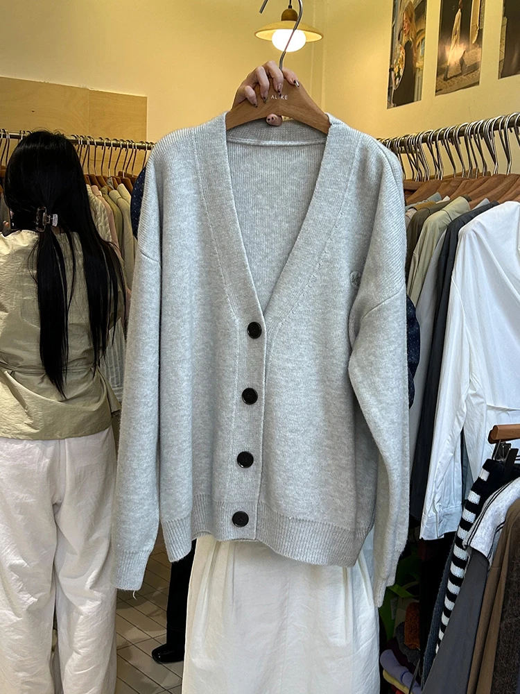Dongdaemun Женская одежда 2024 новый ленивый свободный вязаный кардиган женский
