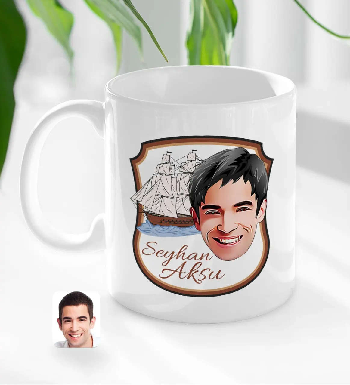 

Personalized Is Ship and Male Face Caricature Of White Mug Bardak-1