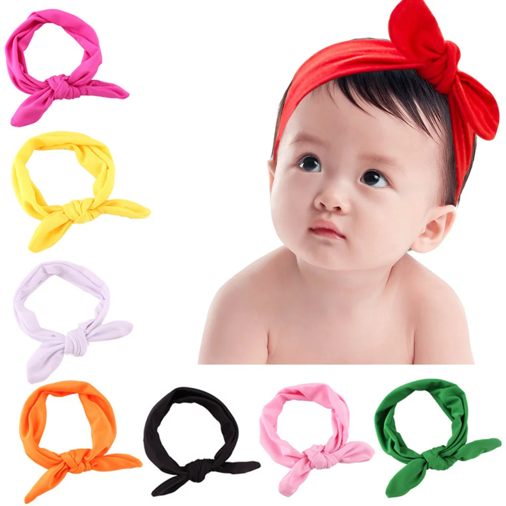 

8pcs Baby Bow Hairband Turban Knot Headband Elastic Hair Band Accessories for Newborns Toddlers Baby (Red & Yellow &