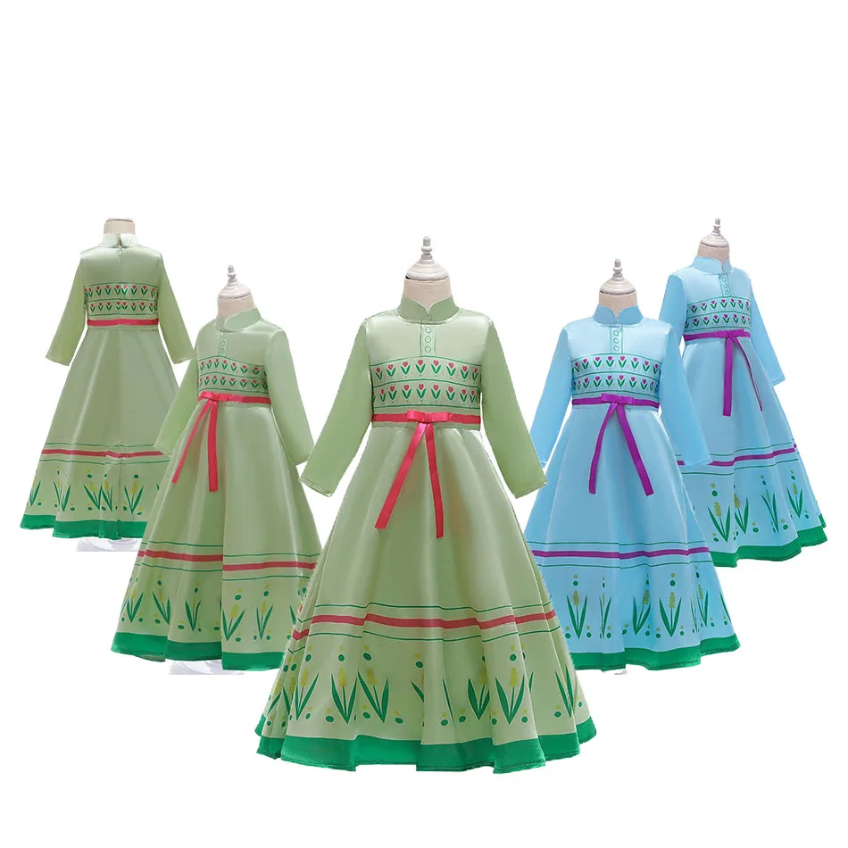 

Anna Princess Kids Dresses for Girl Spring 2022 Green Long Sleeves A-line Bubble Skirt Girls Fall Clothing