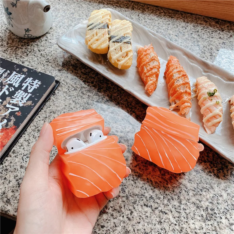 

Spoof Realistic Salmon Sashimi Sushi Case for AirPods Pro2 Airpod Pro 1 2 3 Bluetooth Earbuds Protective Earphone Case Cover