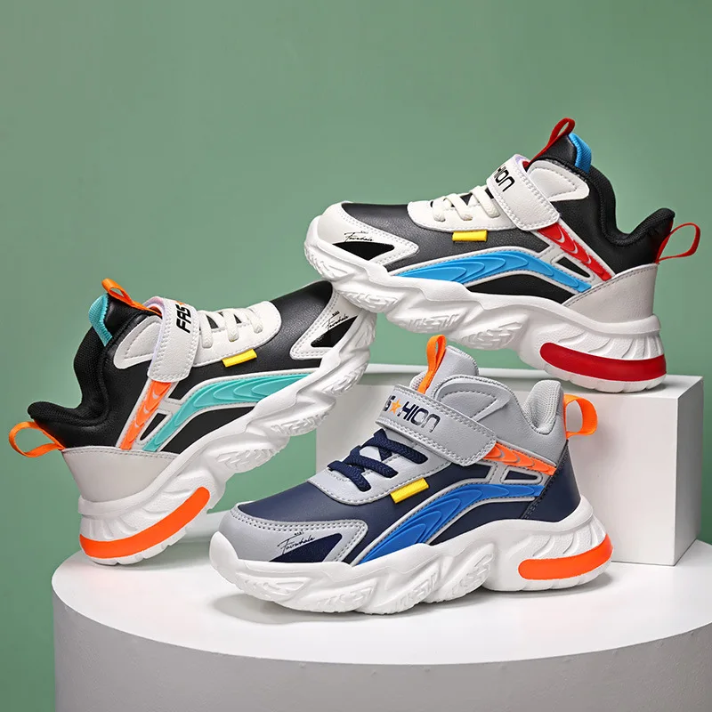 

Boy's Sneakers Autumn And Winter Boys' Casual Shoes Middle Top Children's Sports Primary School Students' Leather